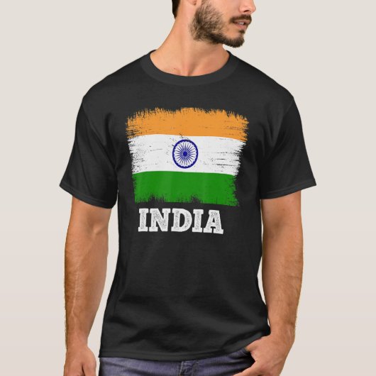 vlag India Land Retro Vlag Indië T-shirt (Voorkant)
