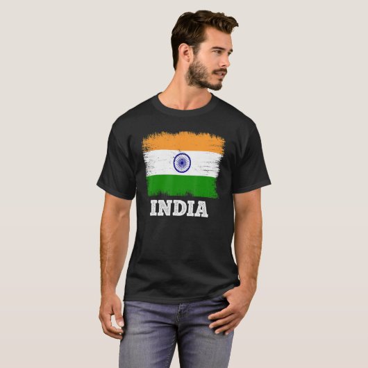 vlag India Land Retro Vlag Indië T-shirt (Voorkant volledig)