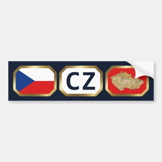 Vlag kaart code bumpersticker Tsjechië (Voorkant)