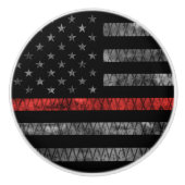 Vlag met dunne rode lijn keramische knop (Voorkant)