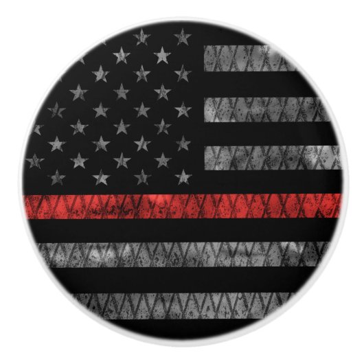 Vlag met dunne rode lijn keramische knop (Voorkant)