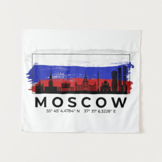Vlag Moskou Rusland Cityscape Brush Wandkleed