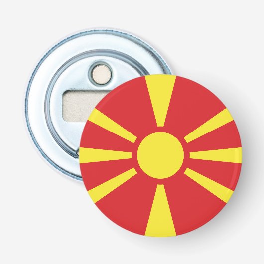 Vlag Noord-Macedonië Button Flesopener (Voorkant)