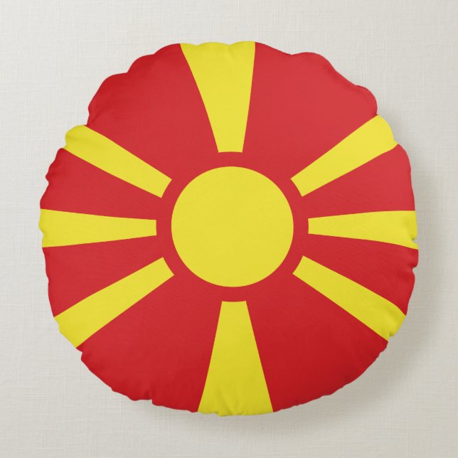 Vlag Noord-Macedonië Rond Kussen (Voorkant)