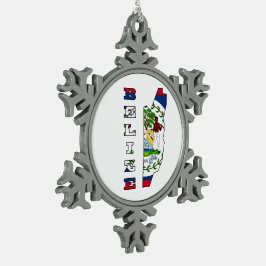 Vlag op de kaart van Belize Tin Sneeuwvlok Ornament (Links)