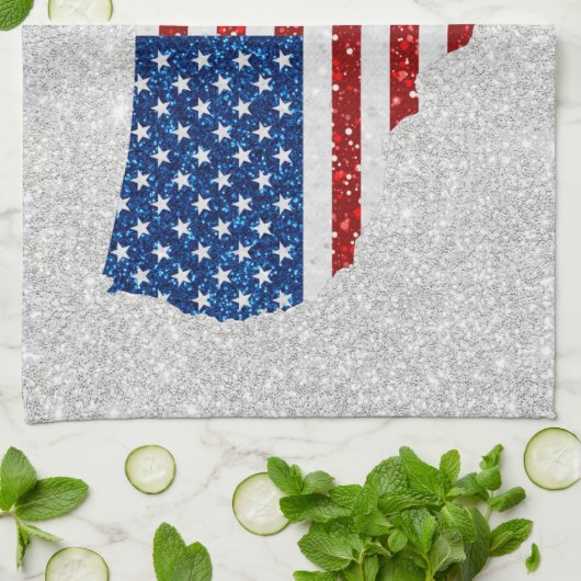 Vlag sterren en stripes juli 4 Glitter Theedoek (Gevouwen)