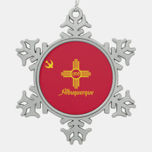 Vlag van Albuquerque, New Mexico Snowflake Pewter Tin Sneeuwvlok Ornament