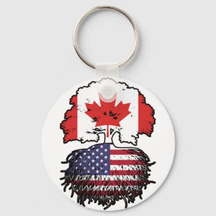 Vlag van Amerikaanse Canadese bomen wortels USA Sleutelhanger