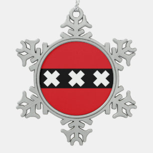 Vlag van Amsterdam, Nederland Snowflake Pewter Ch Tin Sneeuwvlok Ornament