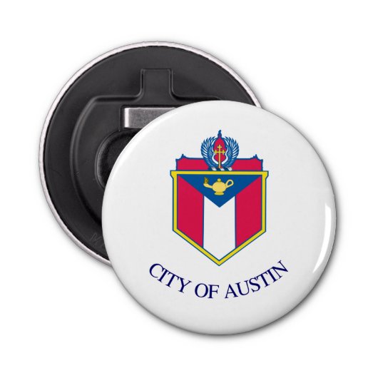 Vlag van Austin, Texas Button Flesopener (Voorkant)