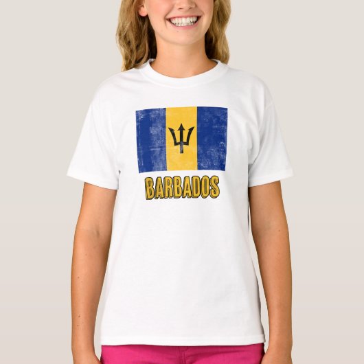 Vlag van Barbados "Grunge" look. T-shirt (Voorkant)