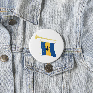 Vlag van Barbados met Bugle Patriotic Caribbean Ronde Button 7,6 Cm