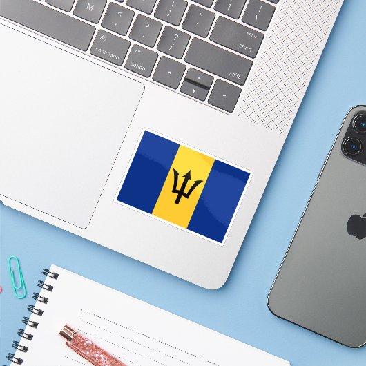 Vlag van Barbados Sticker (Laptop met iPhone)