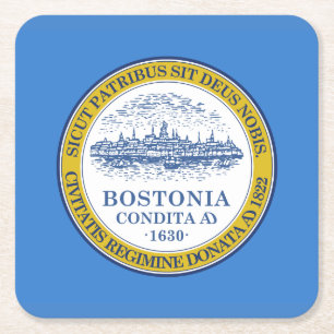 Vlag van Boston, Massachusetts Square Paper Onderz Vierkante Kartonnen Onderzetter