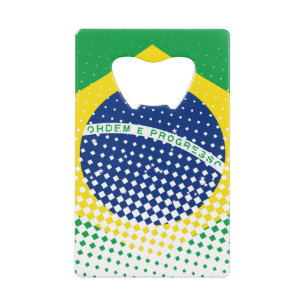 vlag van Brazilië met een halftooneffect Kredietkaart Flessenopener