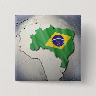 vlag van Brazilië Vierkante Button 5,1 Cm
