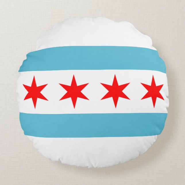 vlag van Chicago (Illinois) Rond Kussen (Voorkant)
