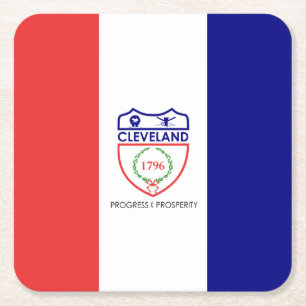 Vlag van Cleveland, Ohio vierkant papier coaster Vierkante Kartonnen Onderzetter