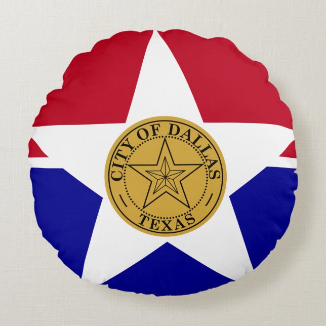 Vlag van Dallas, Texas Round Pillow Rond Kussen (Voorkant)