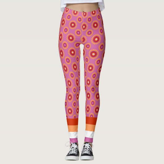 vlag van de Lesbische pride/roze bloempatroon Leggings (Voorkant)