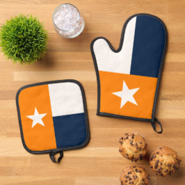 Vlag van de staat Oranje & Navy Blue Texas Ovenwant & Pannenlap Set