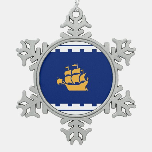 Vlag van de stad Quebec Tin Sneeuwvlok Ornament (Voorkant)