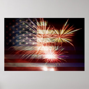 Vlag van de V.S. met het Poster van het Vuurwerk