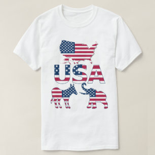 Vlag van de Verenigde Staten Kaart Donkey Elephant T-shirt