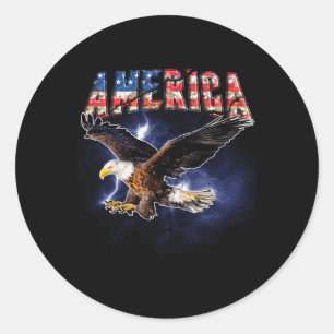 Vlag van de VS Amerika Font Adelaar Flitsen Voor M Ronde Sticker