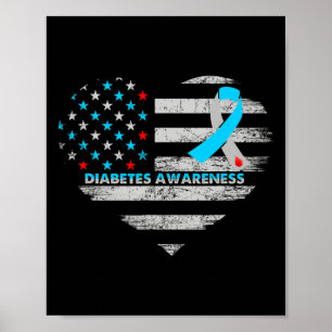 Vlag van de VS Diabetes Bewustzijn Hart Familie On Poster
