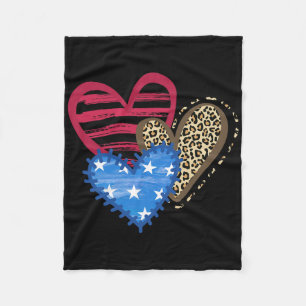 Vlag van de VS Hart 4 juli Luipaard Patriottisch R Fleece Deken