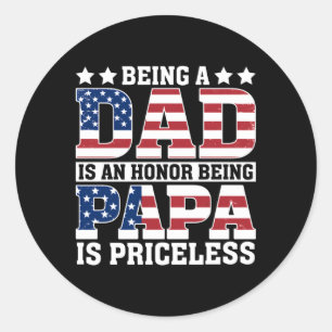 Vlag van de VS is een eerbetoon dat Papa een prijs Ronde Sticker