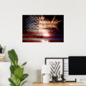 Vlag van de VS met het Poster van het Vuurwerk (Thuiskantoor)