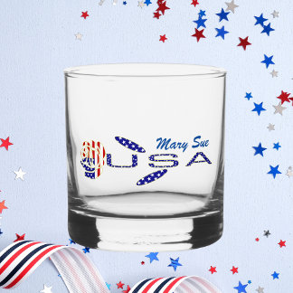 Vlag van de VS Roos op Zijn Kant Blauw Gepersonali Whisky Glas
