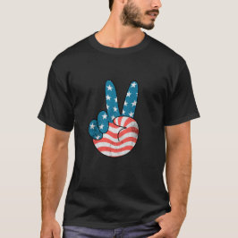 Vlag van de VS Vredesteken Hand 4 juli Patriottisc T-shirt