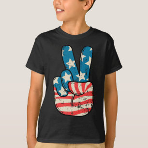 Vlag van de VS Vredesteken Hand 4 juli Patriottisc T-shirt