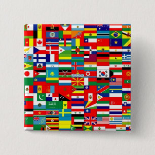 VLAG VAN DE WERELD VIERKANTE BUTTON 5,1 CM