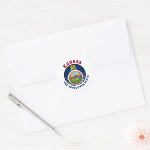 VLAG VAN DE ZONNEBLOEMSTAD KANSAS RONDE STICKER