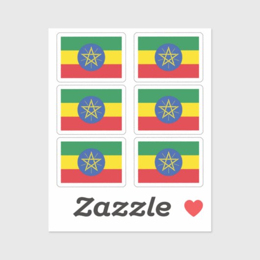 Vlag van Ethiopië Collectie pack van 6 Sticker (Vel)