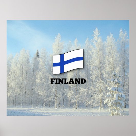 Vlag van Finland, Sneeuw bedekte dennenbomen Poster (Voorkant)