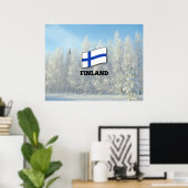 Vlag van Finland, Sneeuw bedekte dennenbomen Poster (Thuiskantoor)