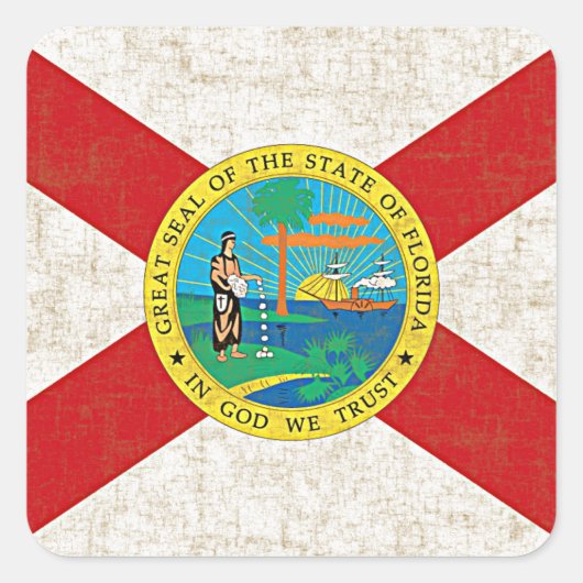 VLAG VAN FLORIDA GERIJPT VIERKANTE STICKER (Voorkant)