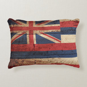 Vlag van Hawaii op oude houten korrels Decoratief Kussen