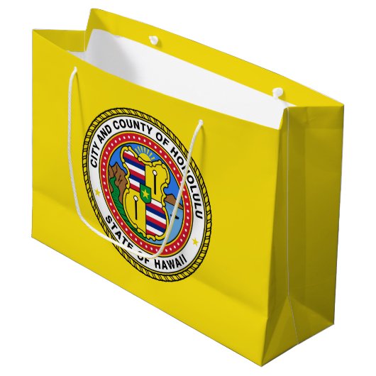 Vlag van Honolulu, Hawaii Large Gift Bag Groot Cadeauzakje (Voorkant Gekanteld)