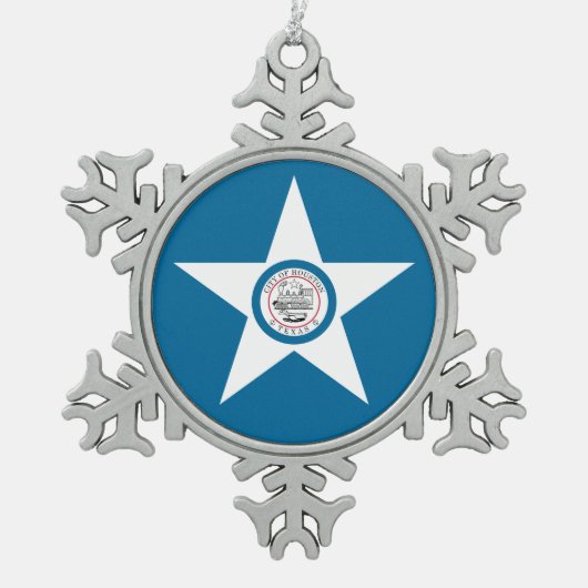 Vlag van Houston, Texas Snowflake Pewter Ch Tin Sneeuwvlok Ornament (Voorkant)