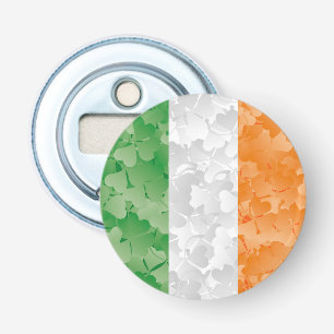 Vlag van Ierland met een shamrockpatroon Button Flesopener