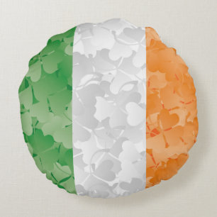 Vlag van Ierland met een shamrockpatroon Rond Kussen