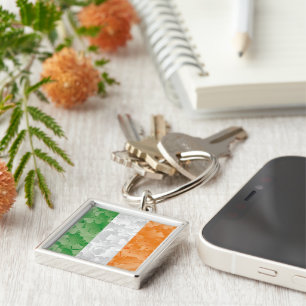 Vlag van Ierland met een shamrockpatroon Sleutelhanger