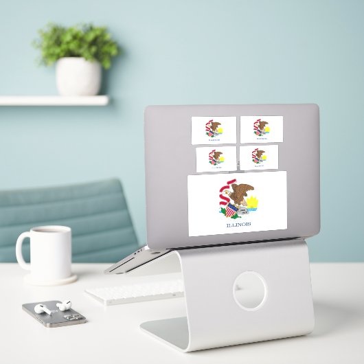 Vlag van Illinois State Design Sticker (Laptop op bureau)