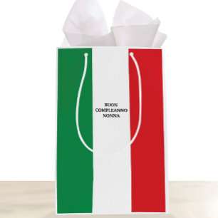 Vlag van Italië Buon Compleanno of aangepaste teks Medium Cadeauzakje
